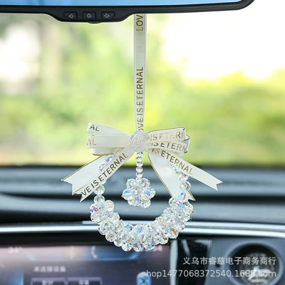 Car hanging ornaments new style car interior - bow-crystal-pendant-white-ab