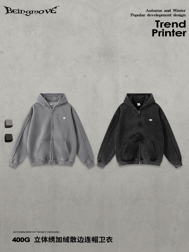 Calle secada| 2025 otoño-invierno americano bordado con cremallera de bordado con sudadera con chaqueta de camiseta de vello