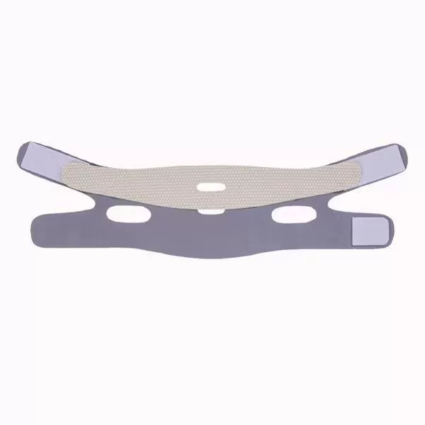 Pulls up elastic bandage, supporting mask for face, removes double chin