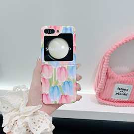 彩色郁金香三星zflip5手机壳水贴硬壳PC折叠屏flip5小清新适用