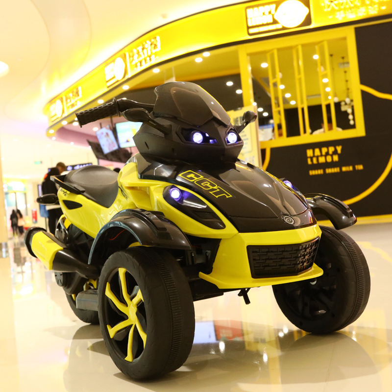 Niños motocicleta eléctrica todoterreno coche de playa carga doble tracción amortiguador coche de juguete de tres ruedas para montar coche eléctrico
