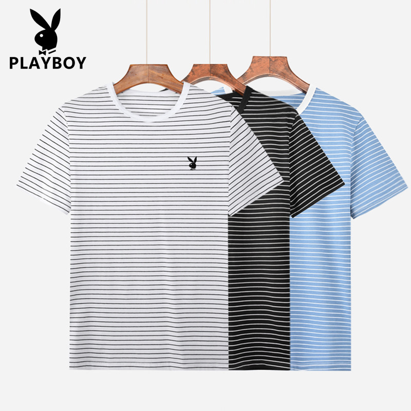 Playboy/Playboy Vip Genuine Men's 2026 New Short-Sleeve Striped Crew Neck T-Shirt Wholesale Playboy/Playboy Vip Genuine Men's 2026 New Short-Sleeve Striped Crew Neck T-Shirt Wholesale