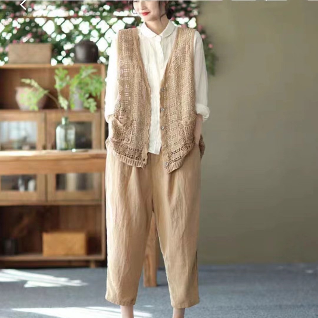 Hollow-out de punto cardigan chaleco verano de las mujeres casual moda artística retro suelta desgaste exterior Polka Dot malla superior chaleco image 6