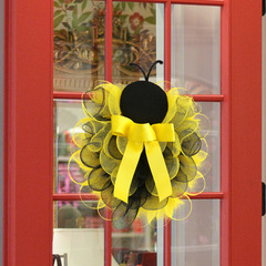 Amazon Bee Festival Net Fabric Wreath Hanging Decor, Easter Bee Wreath Door Hanging Outdoor Courtyard Scene Prop