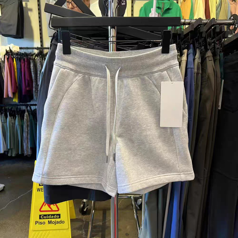 Lulu Style Scuba High-Waisted Drawstring Casual Shorts 5inch Loose Wide-Leg Sports Hot Pants for Women Summer 26 New Style