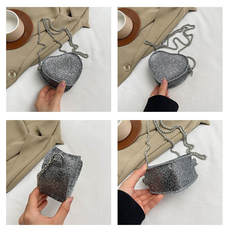 Sequins Fashion Element Zipper Closure Type Women's Mini Pu Leather Solid Color Streetwear Sequins Heart-shaped Zipper Crossbody Bag