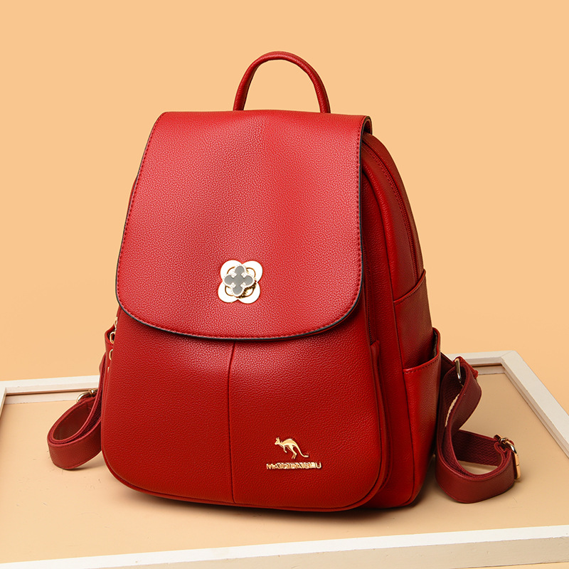 Mochila de cuero suave para mujeres 2024 nueva mochila de estudiantes de ocio de gran capacidad, mochila de viaje al aire libre, mochila de mujer