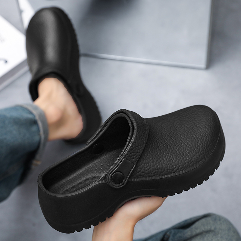 2025 nuevos zapatos de cocinero transfronterizos para hombres verano grande negro cocina zapatos de trabajo antideslizantes sin tacones zapatos de hombre lotes image 3
