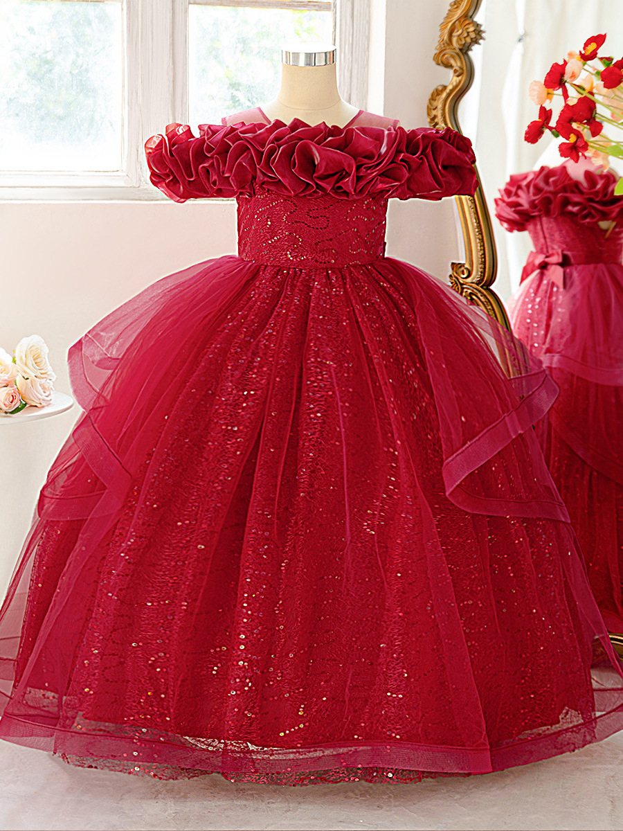 Ropa para niños spot 2025 vestidos para niños europeos y americanos nuevo vestido de princesa de cumpleaños de hilo de red esponjoso vestido de noche para niñas niña niña de las flores