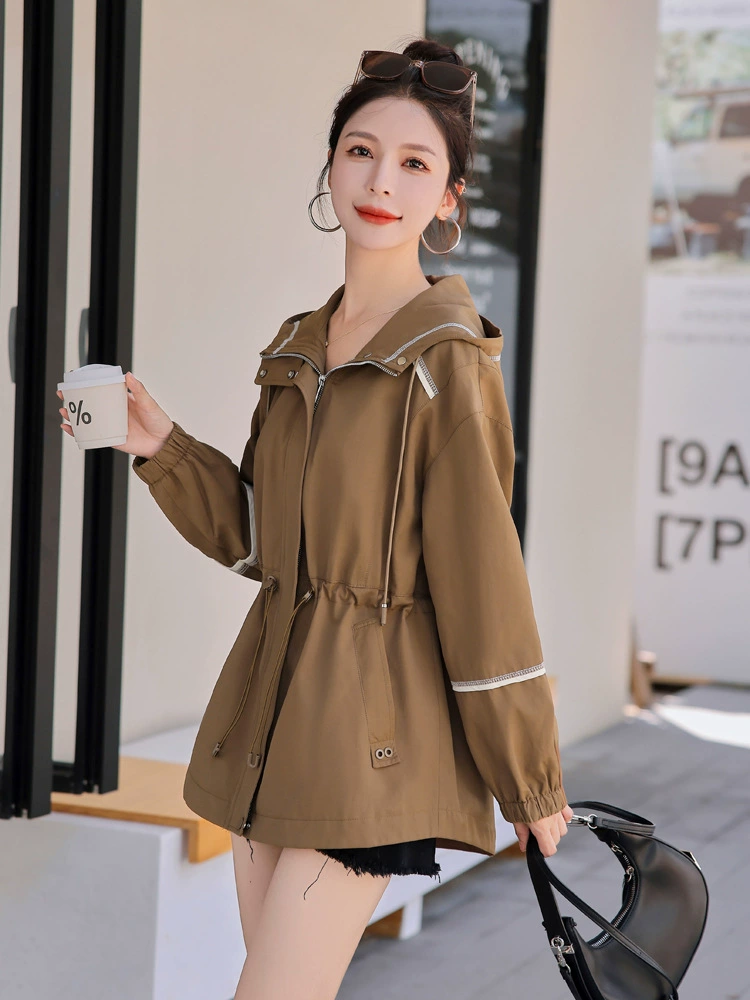 Trench coat, autumn jacket for leisure, oversize, drawstring