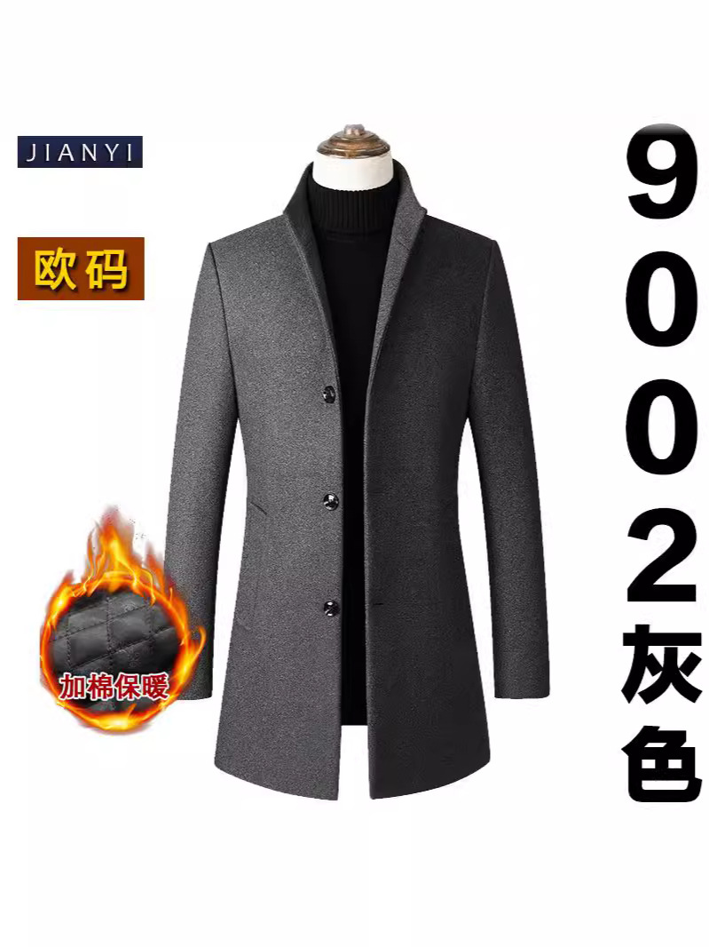 【Selección Premium】Abrigo de Lana con Cuello Alto y Botones, Estilo Europeo, Talla Grande, para Hombre, Fuente Mayorista de Ropa Masculina image 3
