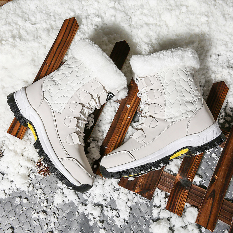 Invierno de alta altura de algodón botas de nieve de suela gruesa de mujer calentamiento de terciopelo grueso botas de mujer zapatos casuales