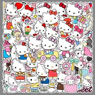Наклейка (Sanrio Hello Kitty) ПВХ водонепроницаемая, ноутбук, предварительно вырублена 5,5–8,5 см, набор 50 шт.