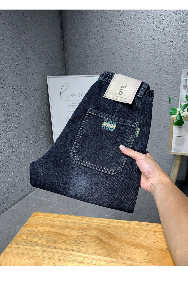 Trendy brand hot selling jeans for men in spring autumn  2024, blue and gray drawstring slim fit small leg pants, men's_senzul.com