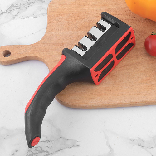 Black and red double ceramic manual three-stage knife sharpener, gift multi-functional knife sharpener, kitchen household whetstone
