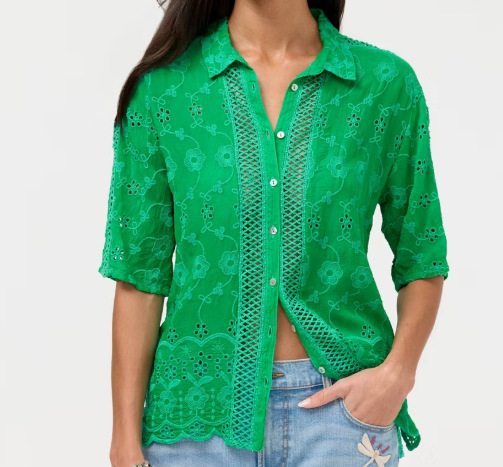 Verano Europa y América comercio exterior ropa de mujer lujosa camisa de encaje agujerada de estilo francés de mujer con solapa suelta de algodón de manga corta image 8