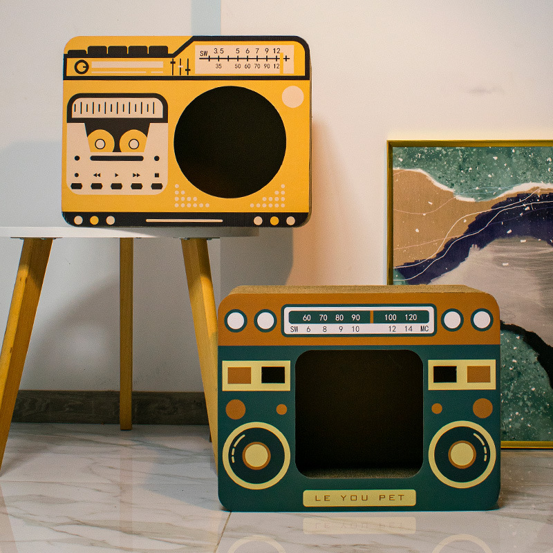 Le ViewSonic Radio Apariencia Interesante Juguete para gatos Papel corrugado Casa para gatos Placa de agarre vertical Procesamiento de fábrica Personalización