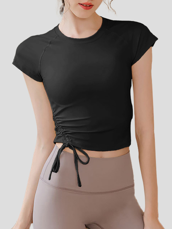 プラティのヨガの上着のフィットネスの服の女性の新型の専門の通気性の速乾のランニングのtシャツの半袖の運動のタイツ|undefined
