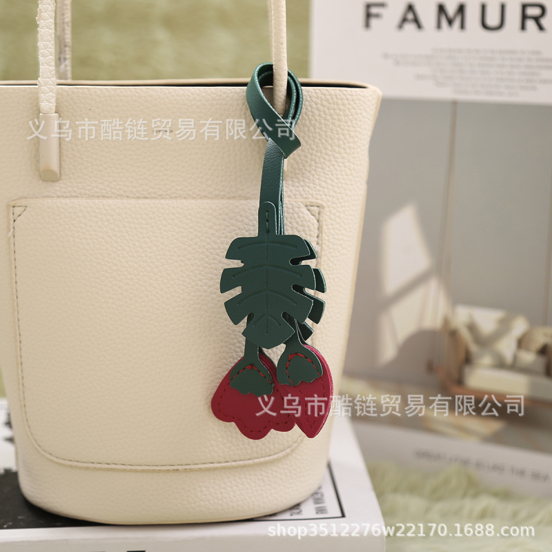 2025新款皮革海棠花手工包包挂件汽车钥匙扣小众创意叶子花花挂饰|undefined
