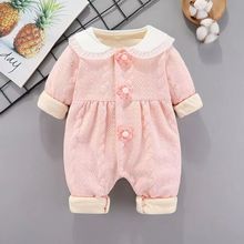 婴儿衣服冬装夹棉加绒连体衣女宝宝超萌公主哈衣婴幼儿抱衣外出服