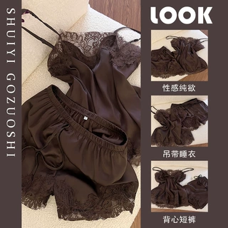 法式蕾丝纯欲风慵懒感吊带性感睡衣女2026夏季新款短裤家居服套装