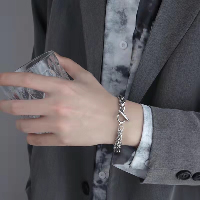 Bracelet Men's Fashion ins niche design hip hop cold style stacked accessories versatile simple titanium steel men's bracelet women