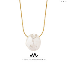 小众设计感异形塑胶珍珠吊坠项链女 钛钢镀金垂方链冷淡风ins首饰