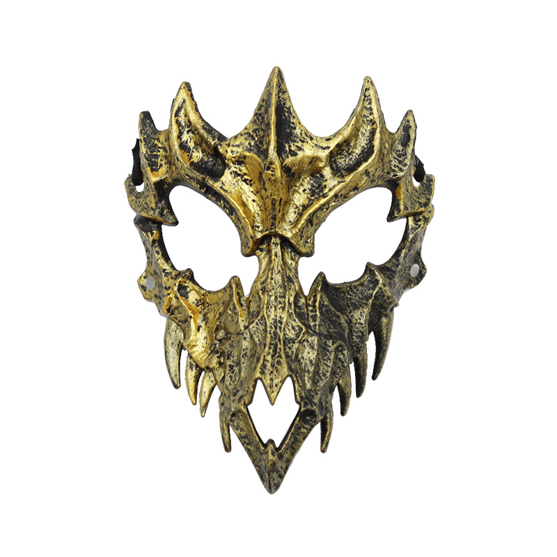 fiesta máscara de esqueleto dientes largos demonio esqueleto mitad cara máscara de lobo detrás máscara gigante disfraz de Halloween