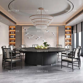 沃顿岩板云栖酒店餐桌大圆桌电动沃顿岩板饭店包厢会所15人20人电