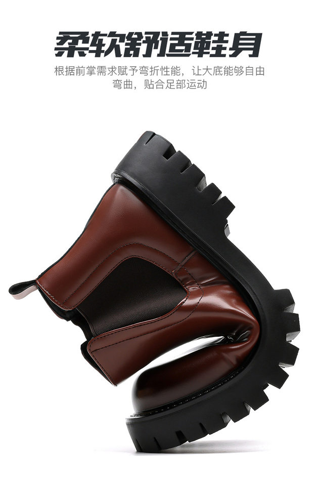 Giày bốt Martin nam cổ cao da lì, kiểu Chelsea, đế thấp 1–3 cm — Da nâu, Da đen chi tiết 13