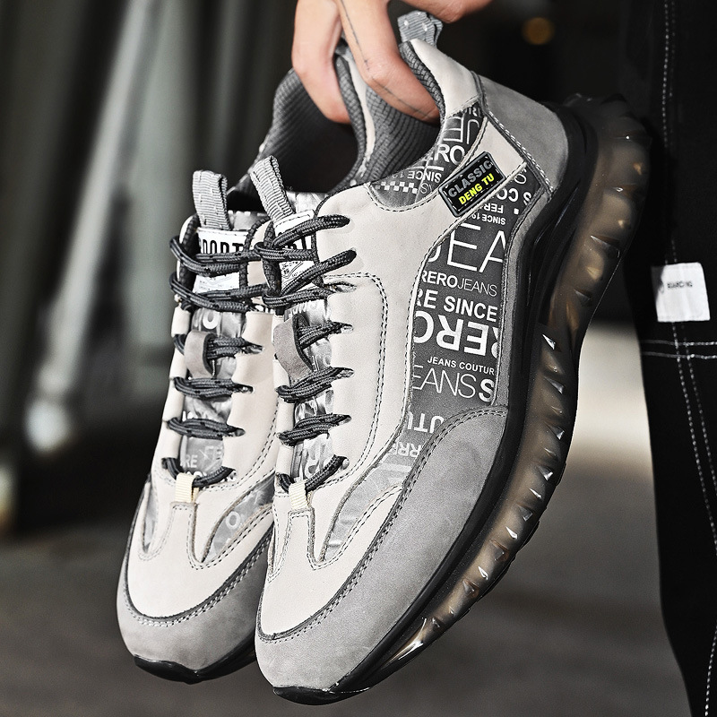 봄과 가을 남성 신발 탑 레이어 소가죽 두꺼운 밑창 트렌디 모든 경기 스포츠 캐주얼 신발 미끄럼 방지 경량 가죽 여행 러닝화