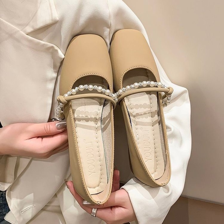 Modas francesas de estilo mary-zhen zapatos para mujeres 2026 nuevos zapatos suaves de perlas, zapatos planos ligeros antideslizantes y superficiales.