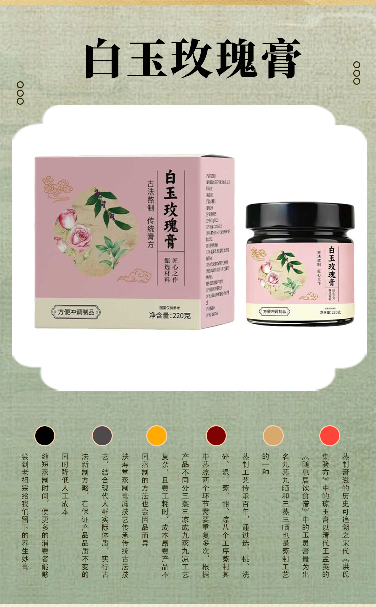 White Jade Rose Paste (Bai Yu Mei Gui Gao) — Steam-Cooked Herbal Paste with Rose, Poria & Yu Zhu specifications