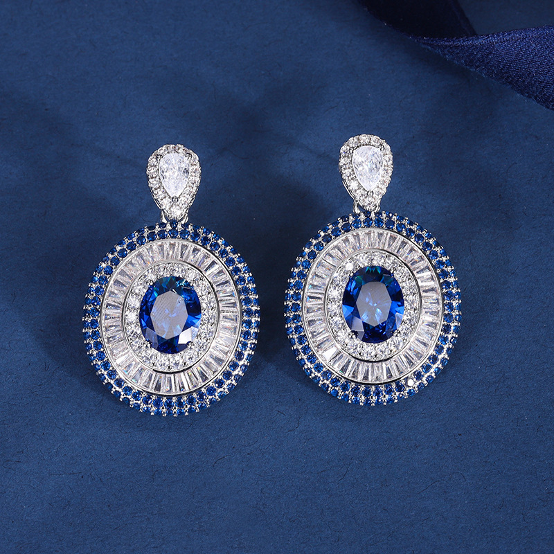 Trang joyería viva cobre plateado oro europeo y americano simulación color tesoro azul real brillante diamante mujeres colgante traje 8*10