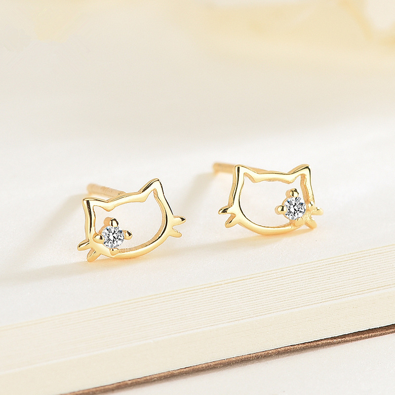 1 Pair Cartoon Style Animal Inlay Sterling Silver Artificial Diamond Ear Studs display picture 2