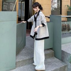 胖MM大码300斤复古撞色拼接休闲小香风外套女春秋设计感宽松上衣2