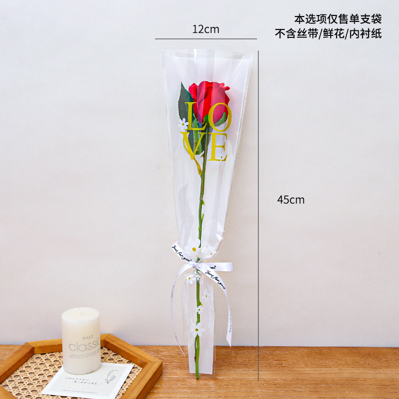 Bolsa opp transparente de un solo ramo de rosas Bolsa de embalaje floristería Material de embalaje floral Bolsa de embalaje de flores