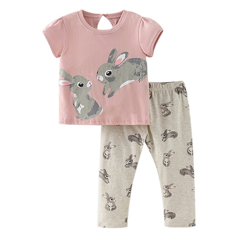 Malwee verano europeo y americano niños y niñas traje animal pantalones de algodón manga corta pantalones de dos piezas Niña ropa para niños