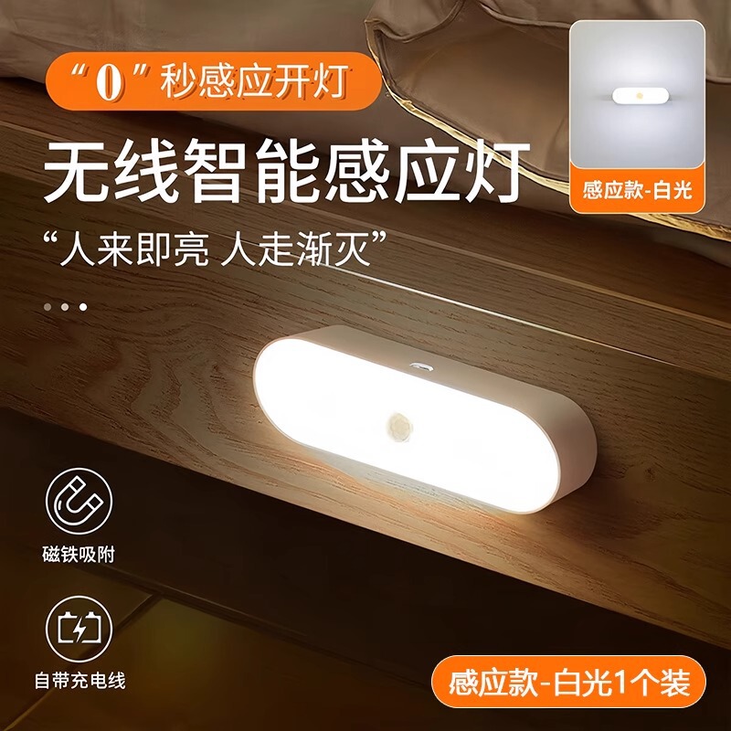 Human Body Sensor Lamp Bedroom Bedside Led Rechargeable Dual-Purpose Cabinet Wardrobe Wine Cabinet Magnetic Sensor Night Light Wholesale