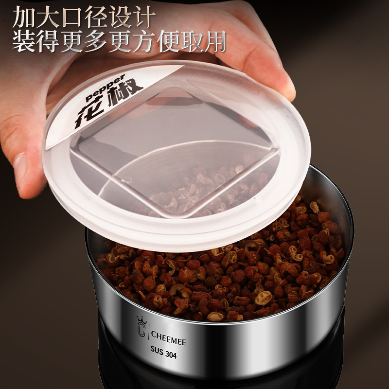 304不锈钢家用厨房冰箱调料盒磁吸送贴纸带盖香料盒配料调料罐|undefined