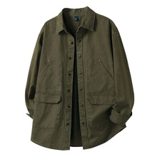 新款T794秋季日系复古工装男士衬衫百搭拼接设计宽松休闲美式潮