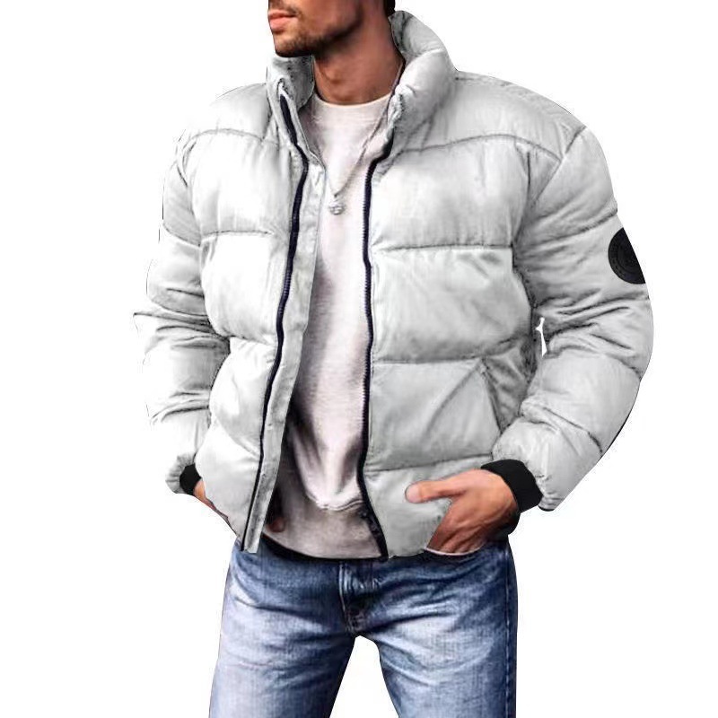 Men's Winter Warm Polyester Padded Jacket With Stand Collar, Loose Fit Casual Coat For Big & Tall (Black, Army Green, Red, Gray)_voghion.com