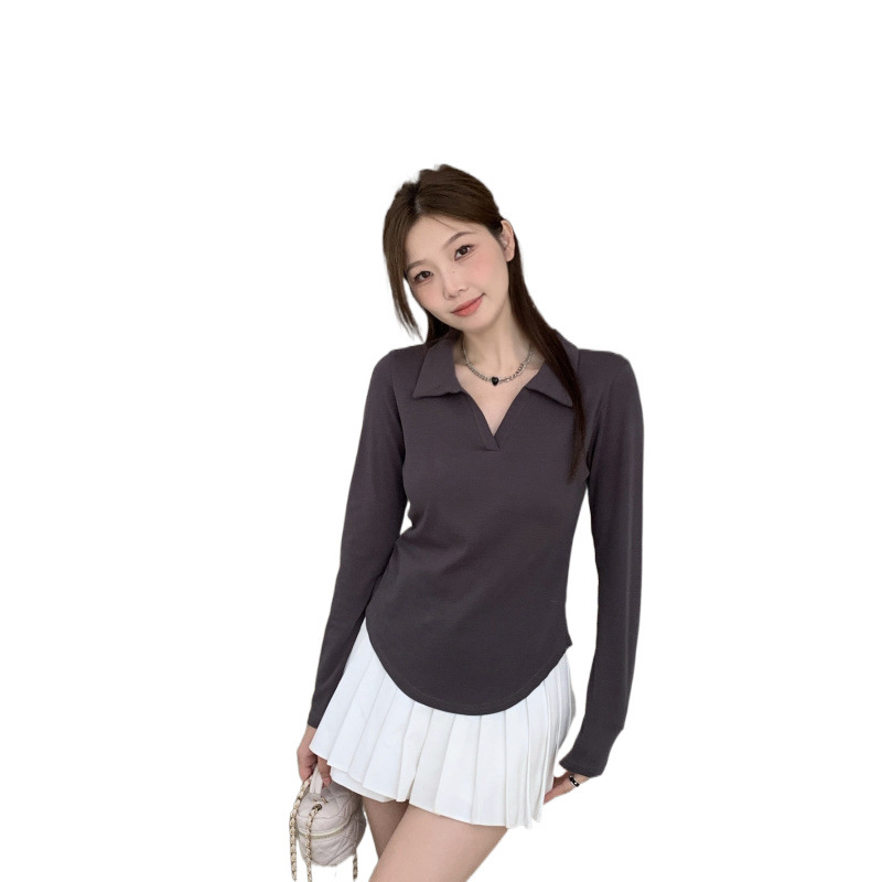플러스 사이즈 베이스 셔츠 여성용 내부 긴팔 티셔츠 가을 뉴 통통녀 순수 바람 어깨 슬리밍 폴로 칼라 탑