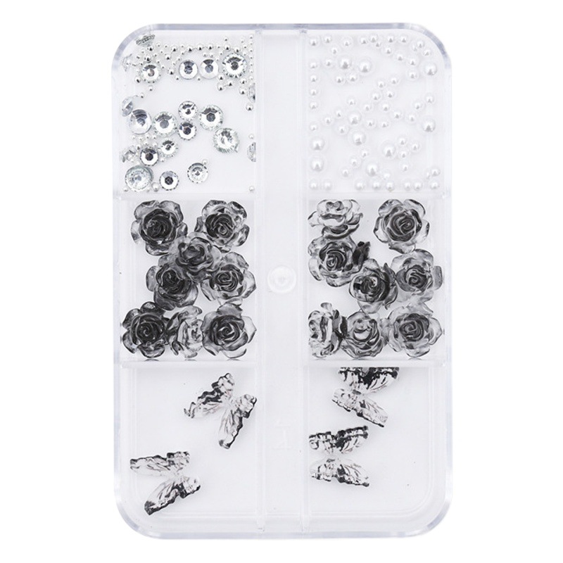 Caliente chica rojo Camelia uñas joyería Pequeño Libro Rojo caliente paquete de material ratán coral mariposa decoraciones uñas