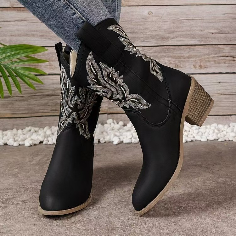 Women's Ankle Boots Round Toe V-cut Block Heel Autumn Winter_voghion.com