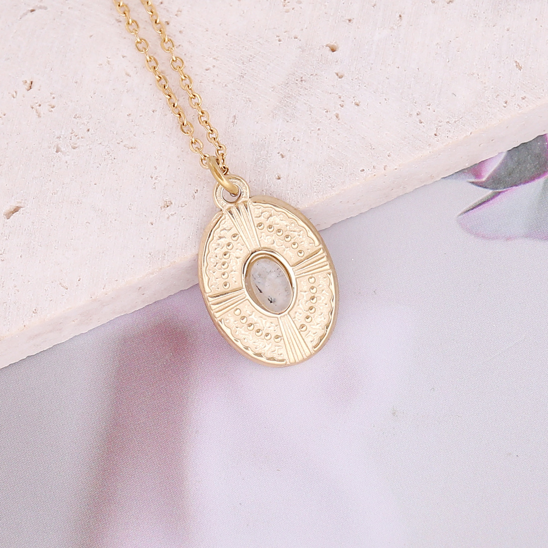 New Geometric Oval Natural Stone Fashion Stainless Steel Necklace_colorza_4