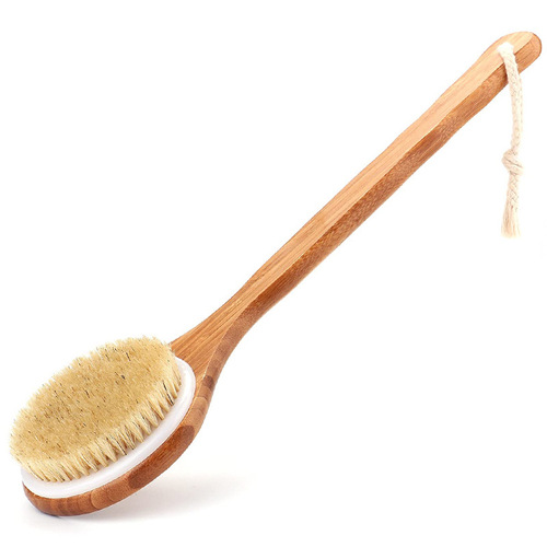 Bath brush, bath artifact, back brush, bath body brush, dry brush, skin brush, soft-bristled long-handled pig bristle brush