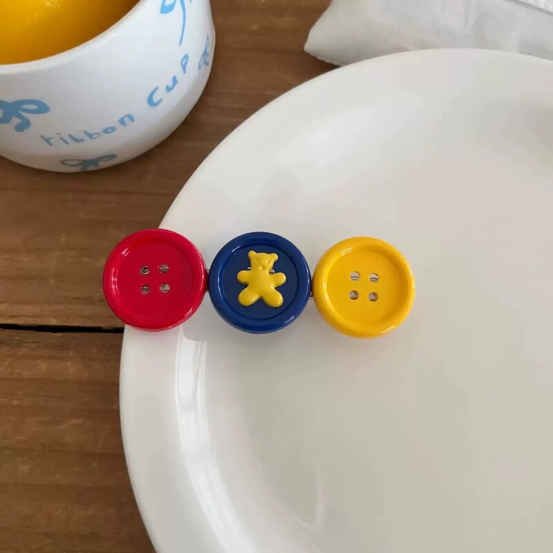 可爱撞色纽扣小熊发夹少女百搭鸭嘴夹碎发刘海夹创意边夹发卡发饰|undefined