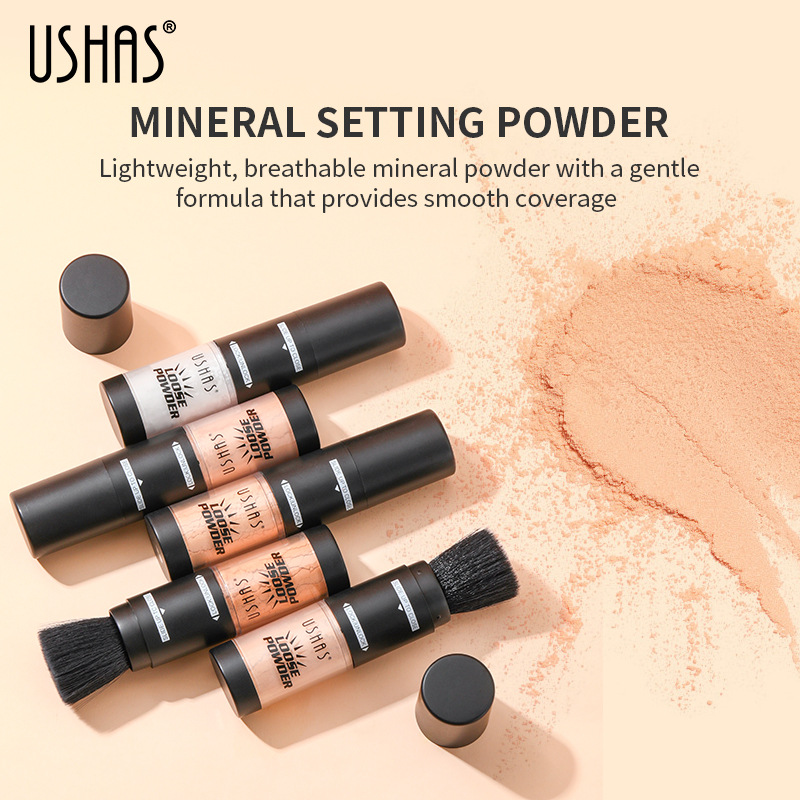 USHAS punto transfronterizo venta caliente color mate tono de piel medio polvo suelto polvo de maquillaje en polvo impermeable 6 colores 24