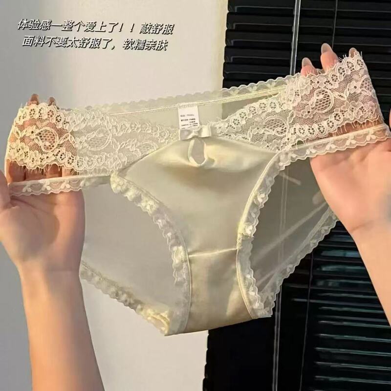 Private Fairy ~ Lace Underwear Thin Medium and Low Waist Transparent Hollow Cotton Crotch Temptation Satin Briefs for Girls
